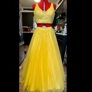 Yellow two piece prom dress